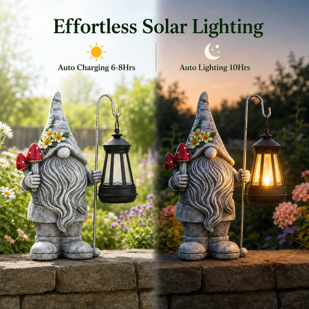Garden Gnome Statue with Lantern: Outdoor Waterproof Sculpture