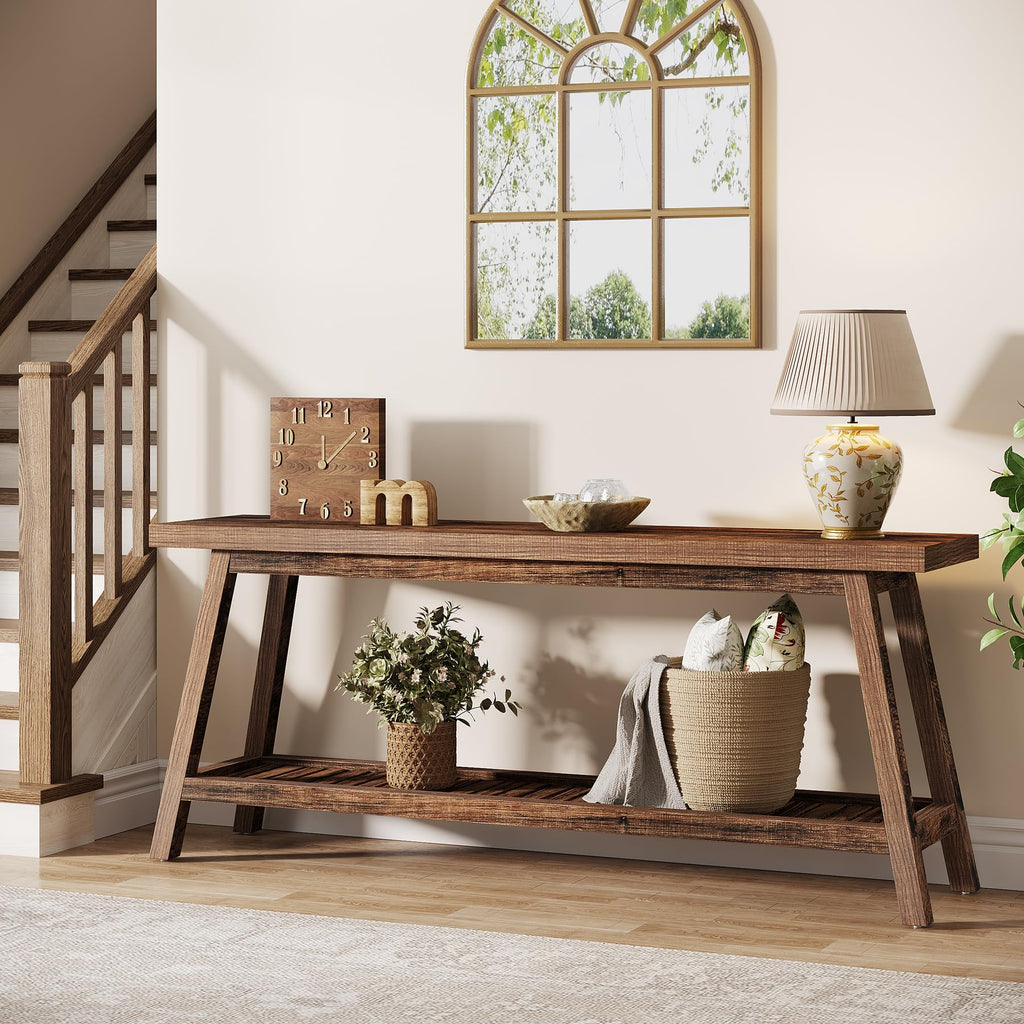 70.86-Inch Console Table for Entyrway, Farmhouse 2-Tier Entry Entrance Table, Narrow Long Sofa Table Behind Couch
