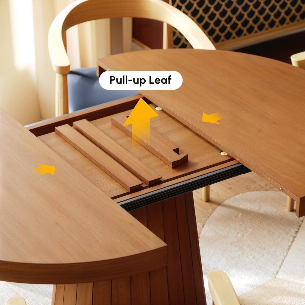 Extendable Dining Table Round to Oval 39"-55", Solid Wood Walnut Kitchen Table for 4-6 People, Space-Saving Design