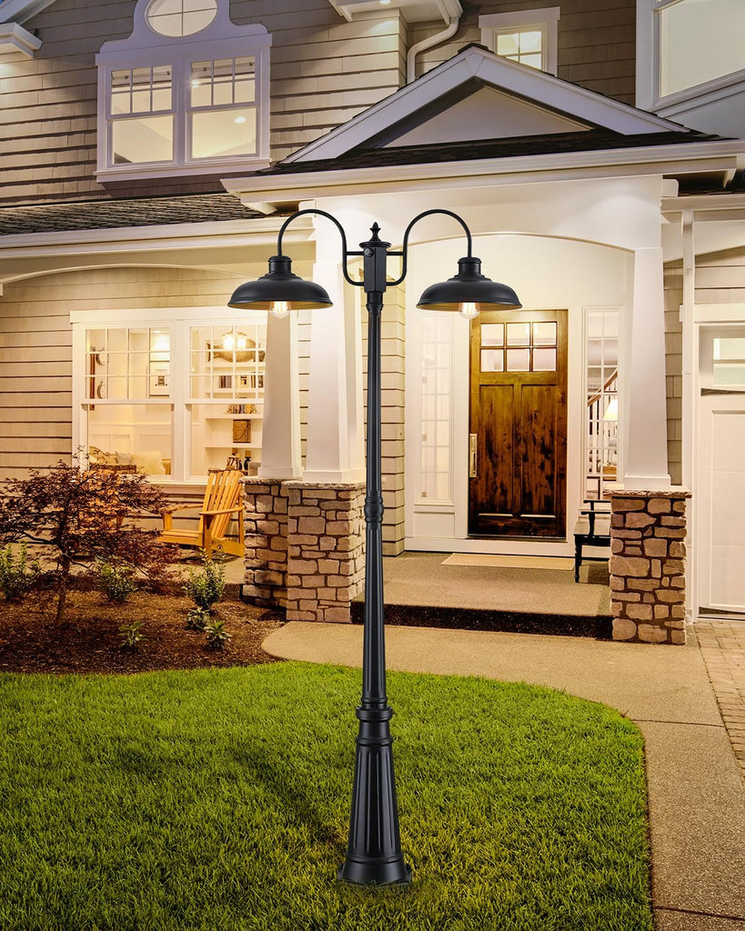 Dusk to Dawn Outdoor Lamp Post Light 2-Head, Outdoor Post Light Street Light Post for Outside with Sensor