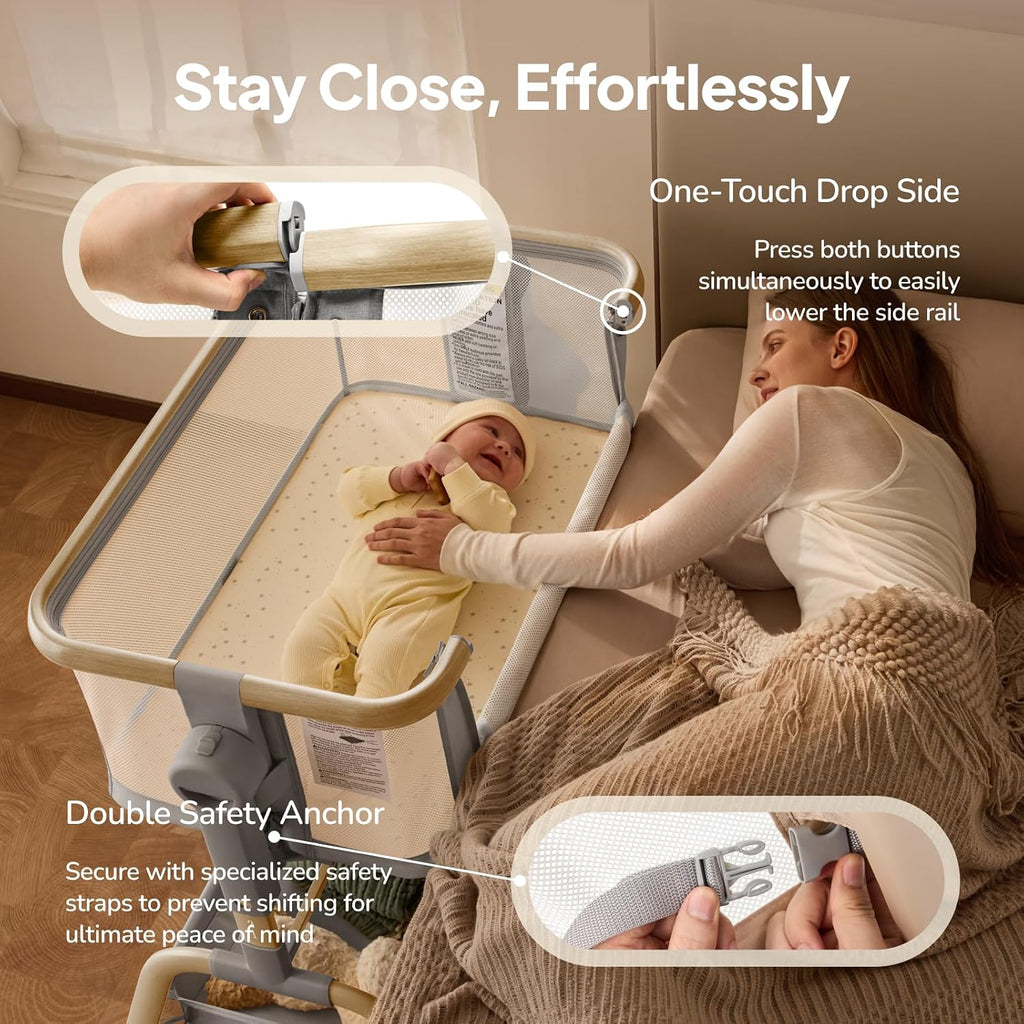 3 in 1 Baby Bassinet,Rocking Bedside Crib Sleeper for Newborns | 6 Height Adjustable Bassinet with Mattress and Soft
