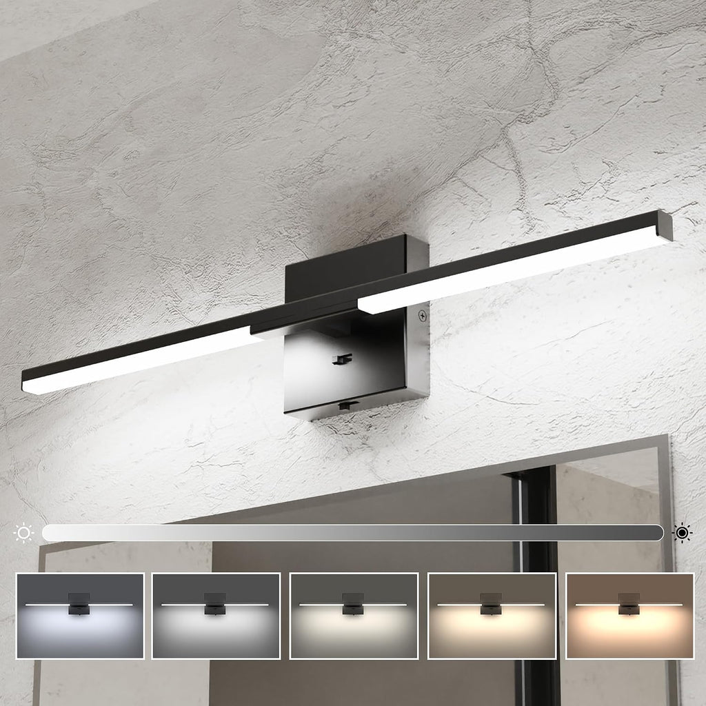 Modern Bathroom Vanity Light 24 inch, Built-in Dimmer, 14W Dimmable 5CCT Led Bath Lights, Black Bar Vanity Light
