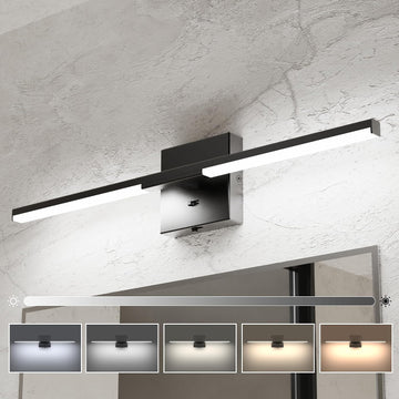Modern Bathroom Vanity Light 24 inch, Built-in Dimmer, 14W Dimmable 5CCT Led Bath Lights, Black Bar Vanity Light