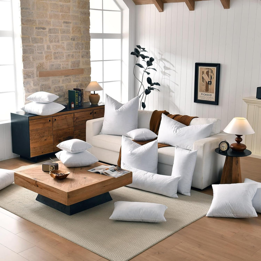 Hotel-Style 22x22 Goose Feather Pillow Insert for Sofa & Bed - 100% Odorless & Plump Cushion Filler - 233TC Cotton - Set of 2