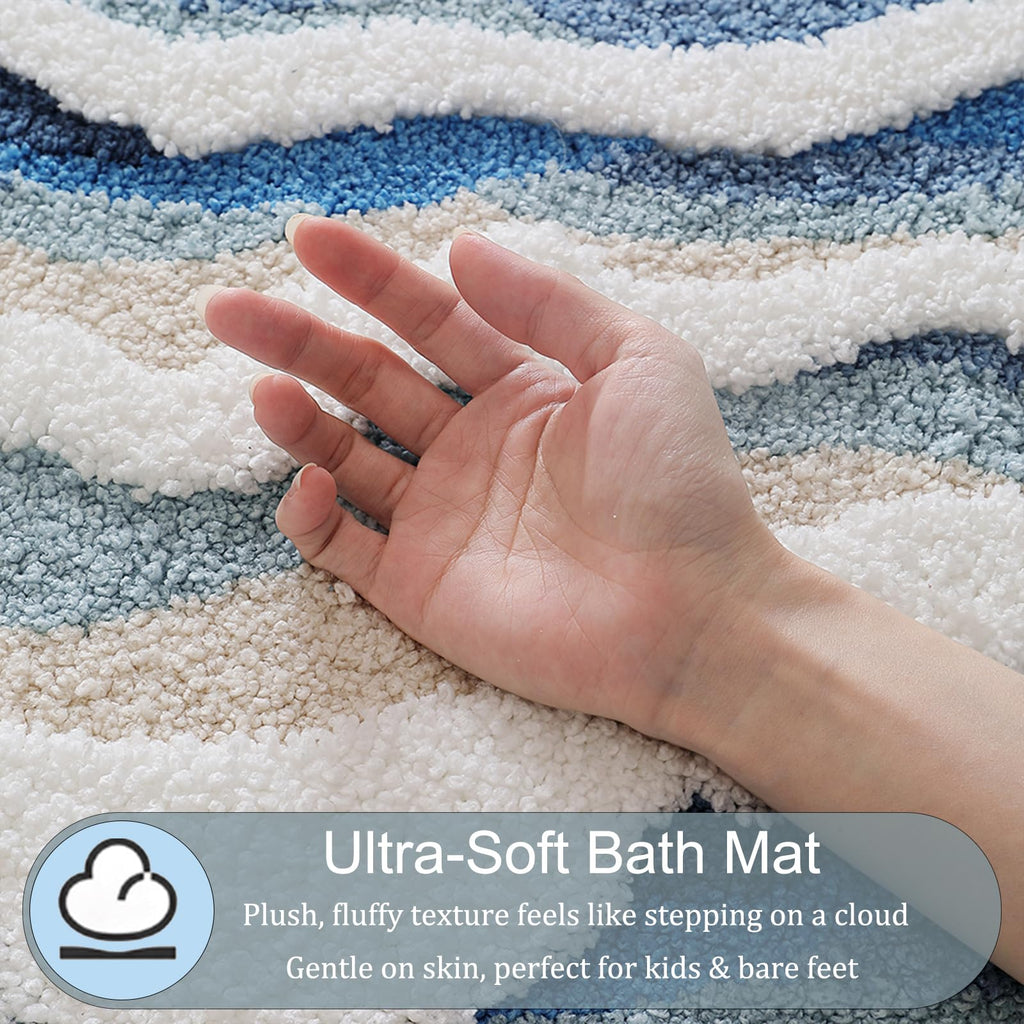 Beach Bathroom Rugs, 20"x32" Highly Absorbent Non-Slip Bath Mat(Blueswell)