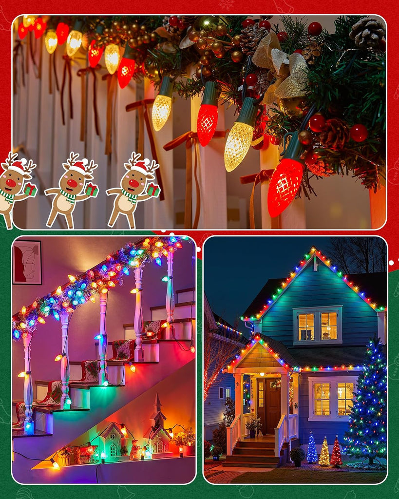 C9 Light Strand, 25FT Green Cord Indoor/Outdoor String Lights