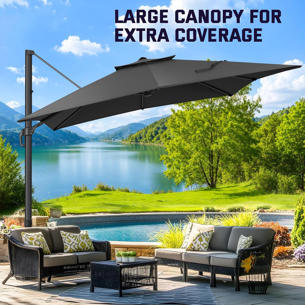 Outdoor Patio Umbrella - 10ft Cantilever Umbrella Heavy Duty Offset Umbrellas with Stand - GRAY