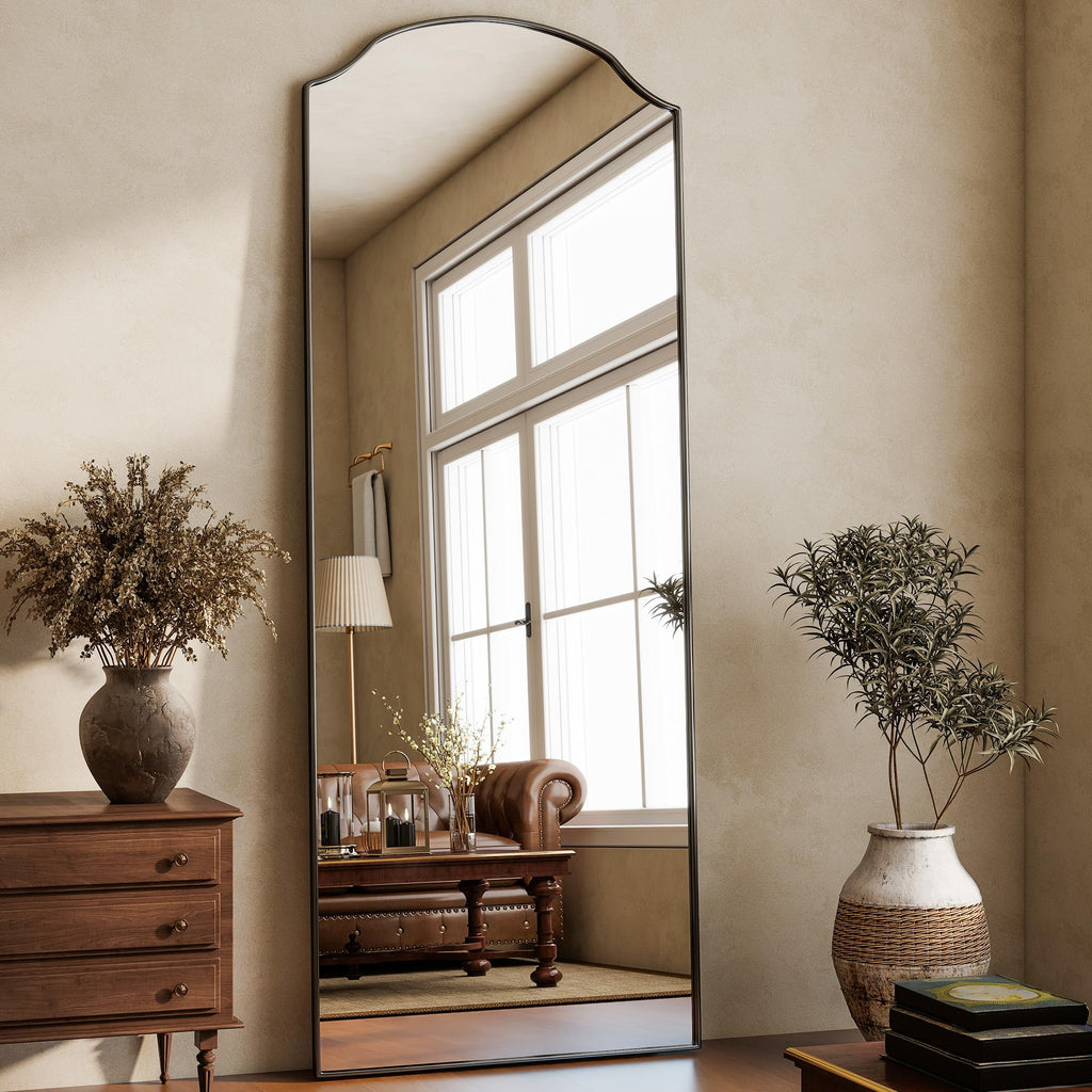 Arched Full Mirror with Unique Scalloped Corner 24 x 65 Black