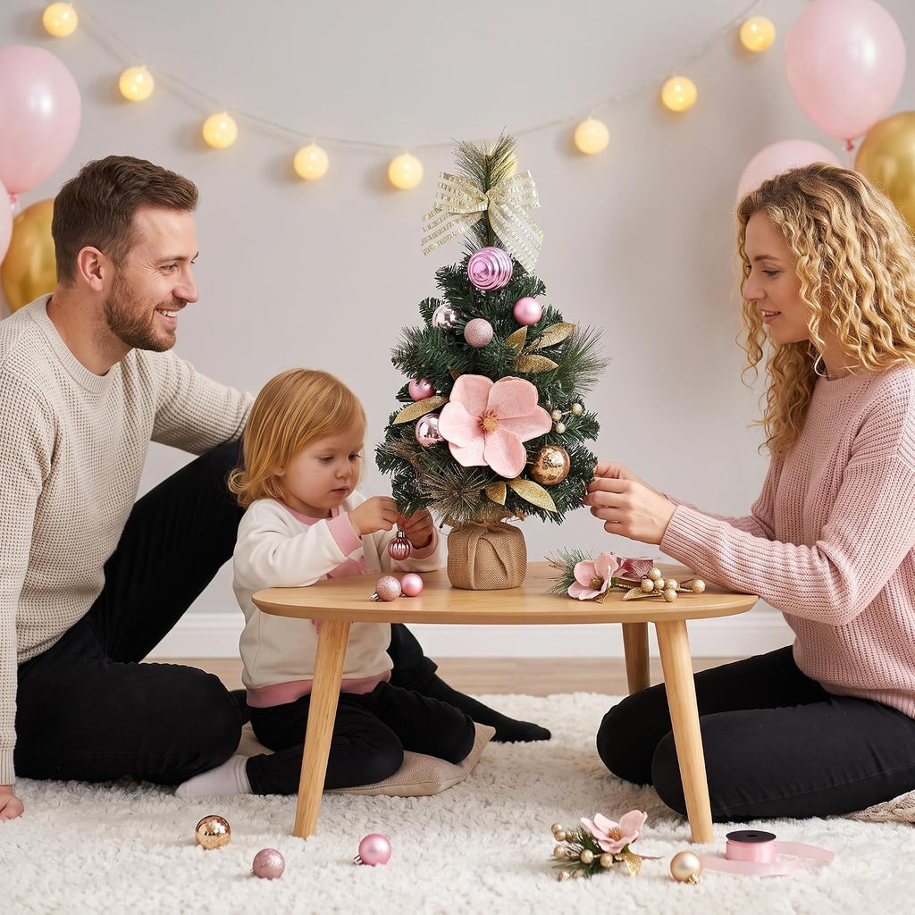 24" Pink Small Christmas Tree Mini Tabletop with Lights