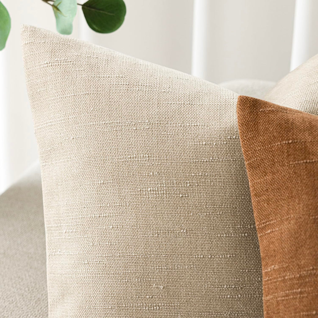 Solid Textured Chenille Throw Pillow Covers 16x16 Inch, Beige