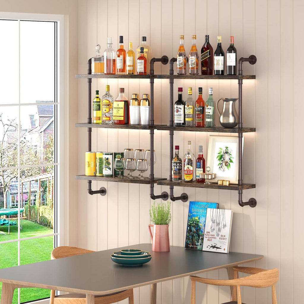 3 Tier Industrial Pipe Shelf Rustic Wood Floating Shelves, Wall Display Bookshelf, Storage Rack Sundries Holder Office