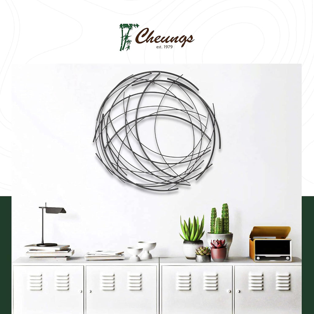 Denine Abstract Round Metal Wall Art - Handcrafted Modern 25" Silver Sculpture