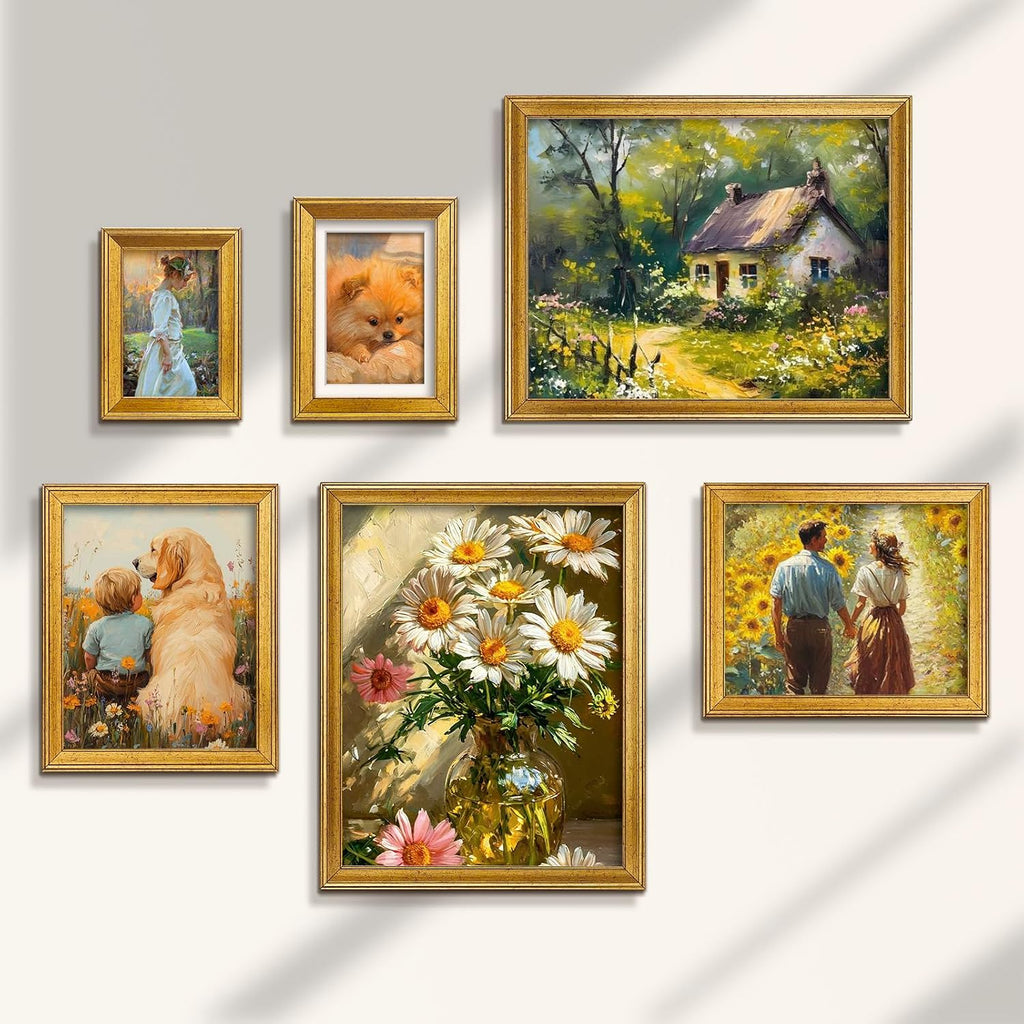 8x10 Gold Picture Frames Set of 6,Rustic Gold Frames Set for Gallery | Fits 5x7 Photo with Mat or 8x10 without