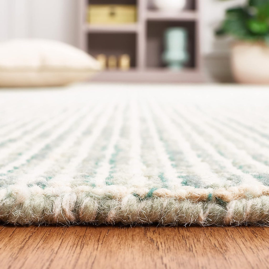 Abstract Area Rug - 10' x 14', Green & Ivory, Handmade Wool