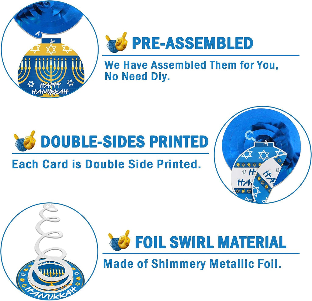 Hanukkah Decorations Hanging Swirls - Set of 36