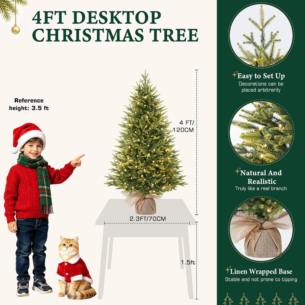 4ft Prelit Small Artificial Christmas Tree with Warm White Lights