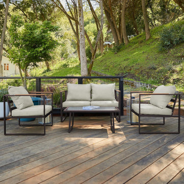 Courtyard Patio Furniture Set, 4-Piece Outdoor Patio Set with Sofa, Removable & Washable Deep Seating Cushion