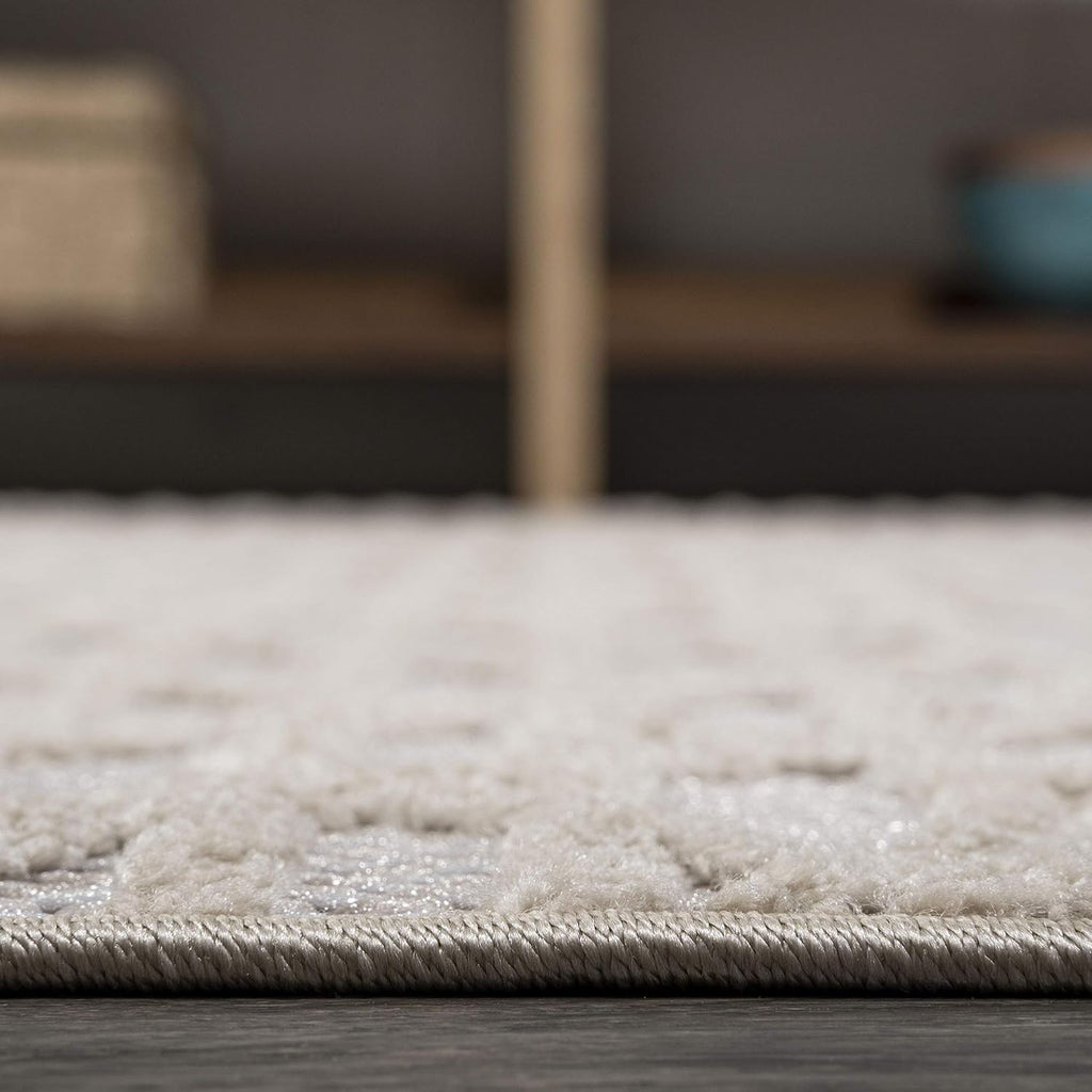 Moroccan Diamond Indoor Outdoor Area Rug Beige, Ararat High-Low Pile Modern for Backyard, Patio, Porch