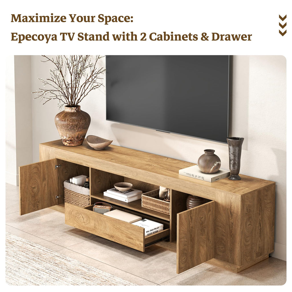 Farmhouse TV Stands 78.7-Inch, Natural Oak Brown