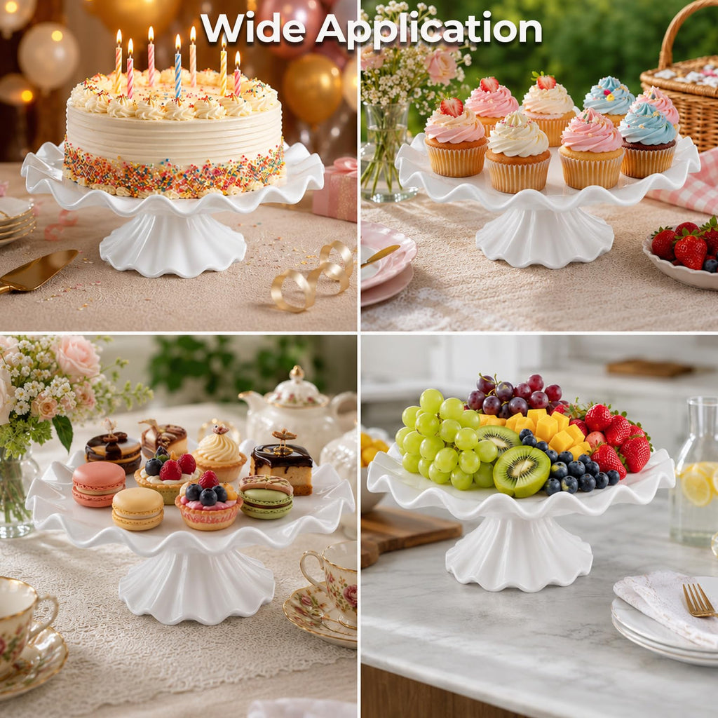 Ceramic Cake Stand, 11-Inch Cake Stand with Elegant Wavy Edge, Round Dessert Serving Tray for Wedding Birthday Party