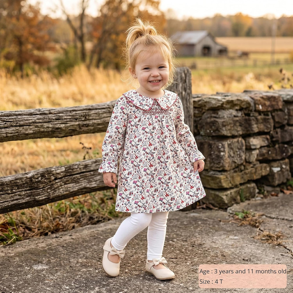 Toddler Floral Dress, Long Sleeve Smocked