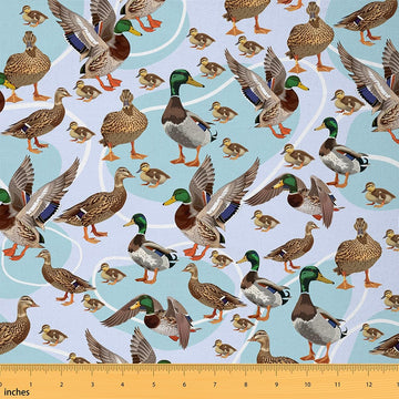 Cute Duck Fabric by The Yard Watercolor Cartoon Mallard Birds No Stretch Sewing Fabric Lovely Wild Animals Rustic