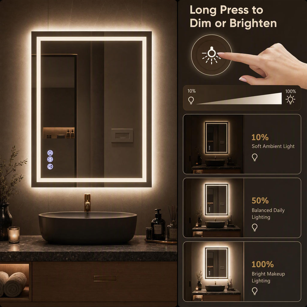 LED Bathroom Mirror 32 x 48 Inch - 3 Color Adjustable Modes