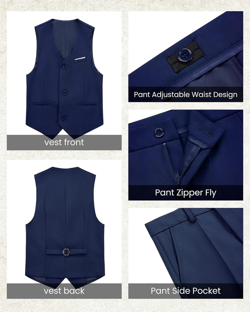 Boys 5 Pieces Tuxedo Suit Set Kids Suits Shawl Collar Jacket Pant Vest Bow Tie for Wedding Ring Bearer Party Prom