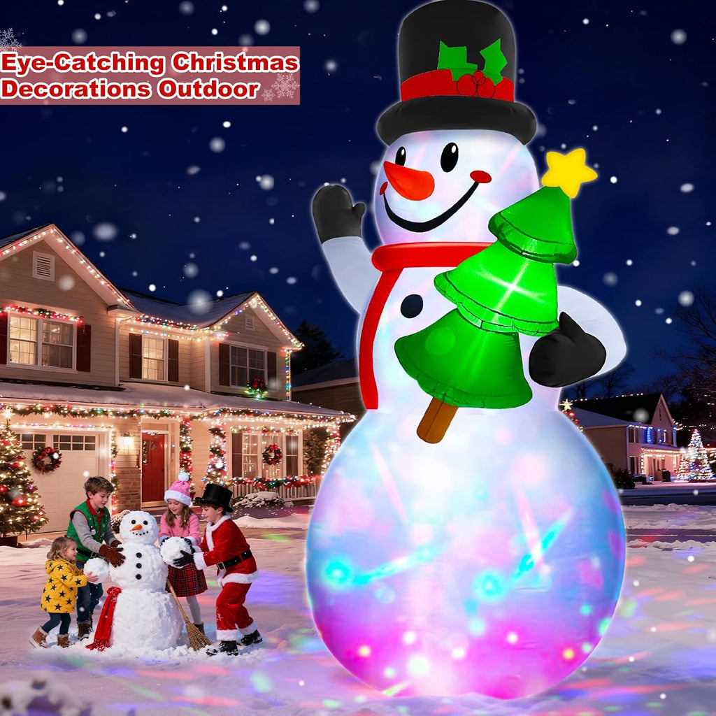 14 FT Large Christmas Inflatables Snowman with Rotating Colorful Light