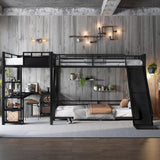 Twin XL Over Queen L Shaped Bunk Bed with Twin Loft Bed, Heavy Duty Metal Triple Bunk Bed with Slide