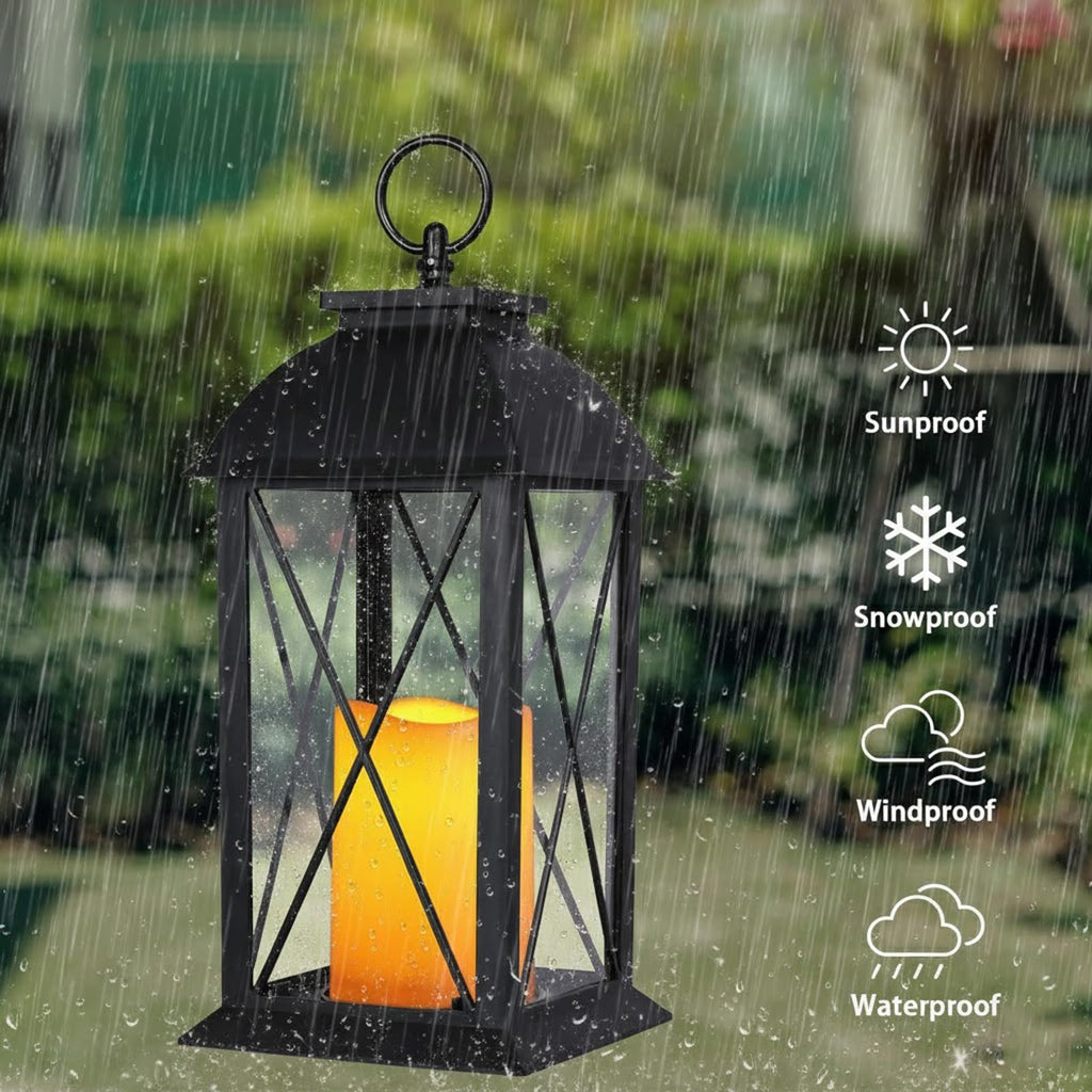 13 Inch Outdoor Decorative Lanterns with LED Candle Timer 2 Pack Cross