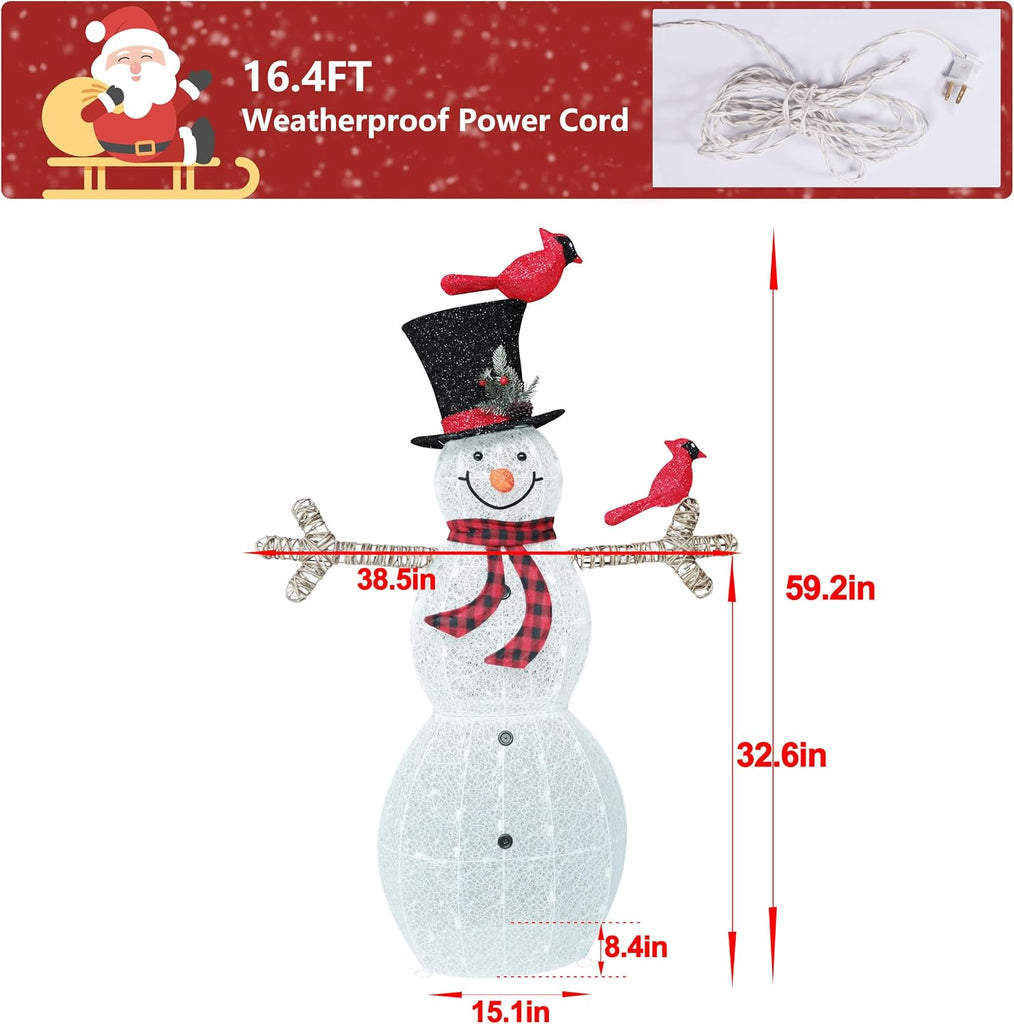 5FT Lighted Outdoor Christmas Decoration for Yard, Outdoor Snowman Holiday Decor with Lights, Ground Stakes and Zip