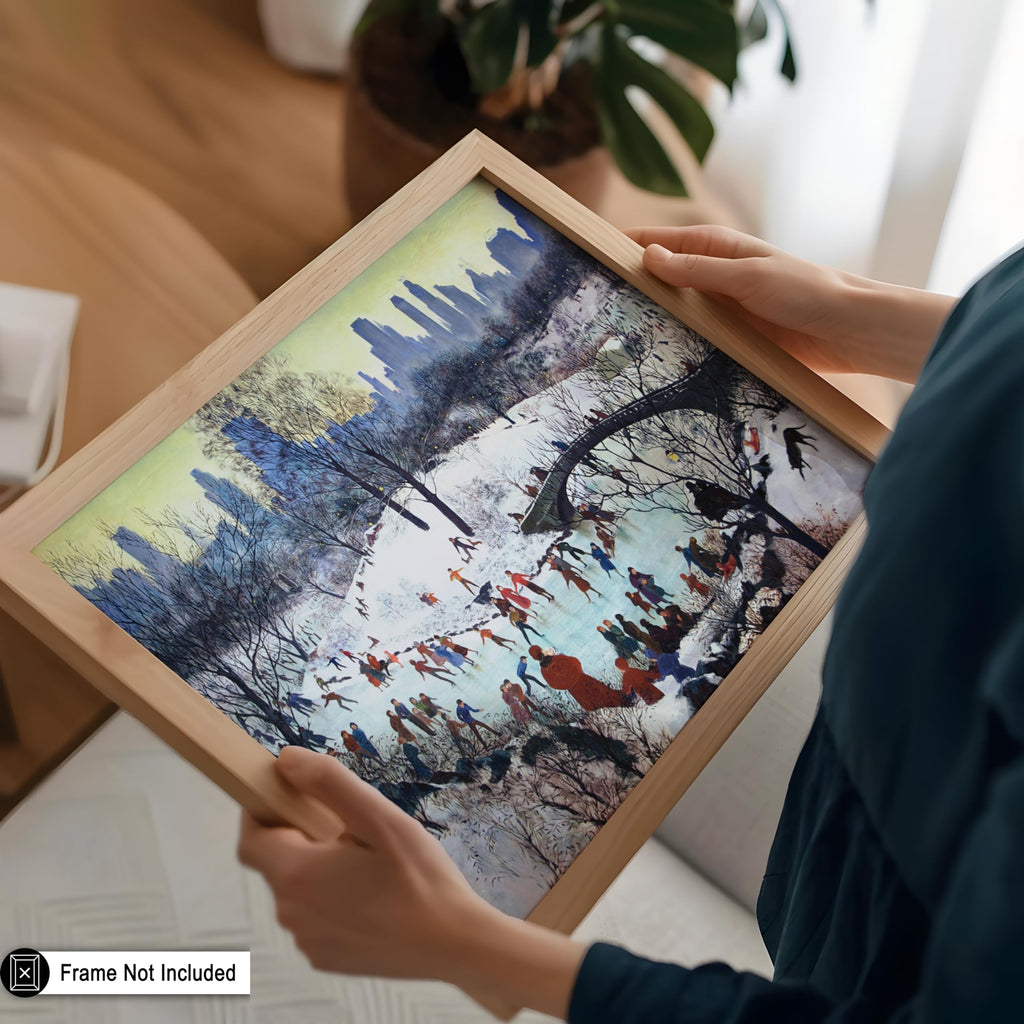 Master New York City Poster - Skating In Central Park Painting Print - Central Park Artwork - Ice Skating - Winter