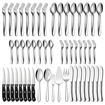 77-Piece Heavy Duty Silverware Set for 12, Plus Serving Utensils and Steak Knives, Stainless Steel Cutlery Flatware
