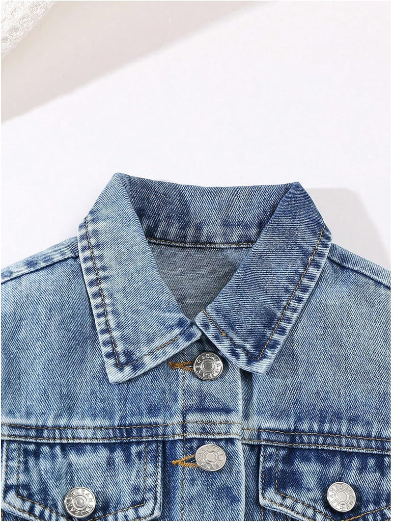 Girl's Bow Denim Jacket Button Down Jean Jacket Cute Outerwear