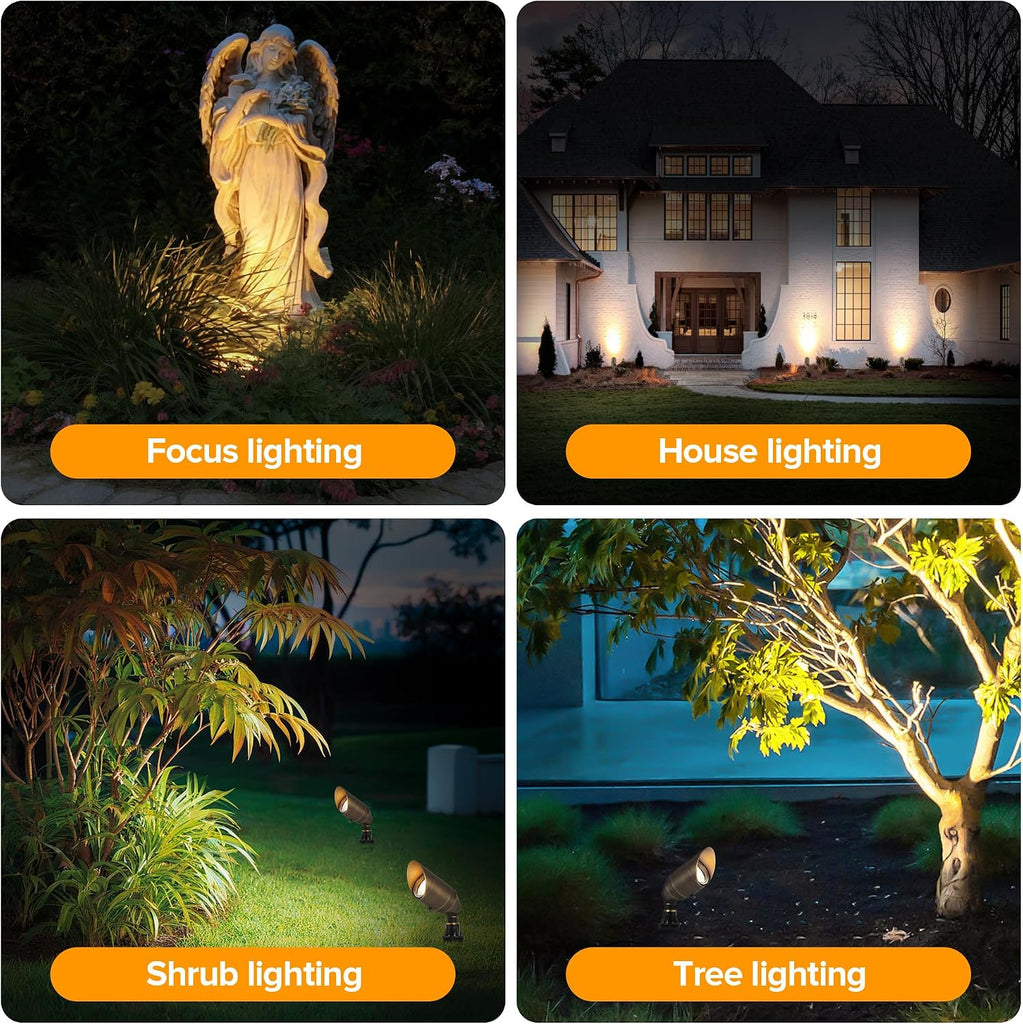 Solid Brass Low Voltage Landscape Lighting, 12V Heavy Duty Waterproof Landscape Spotlights, Adjustable Bronze