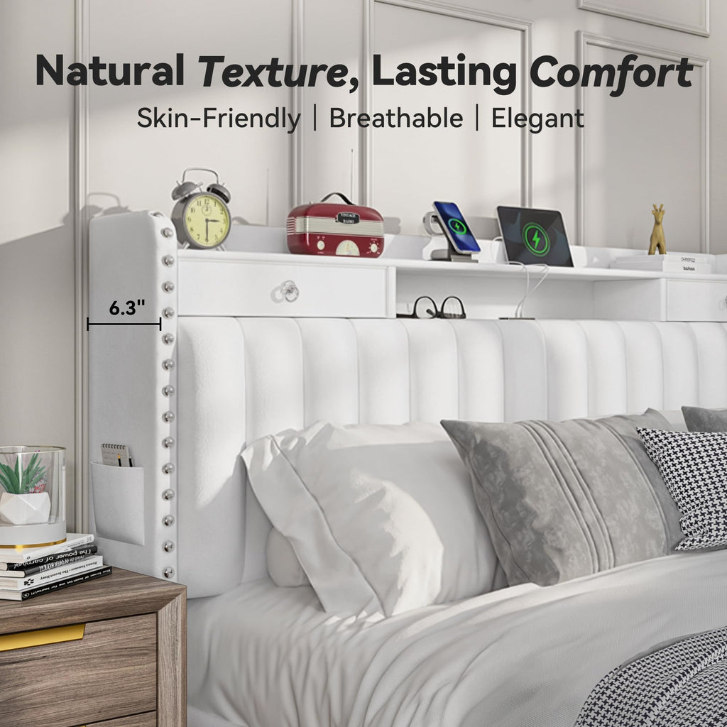 Full Size Bed Frame with 2-Tier Storage Headboard, 4 Drawer, Velvet