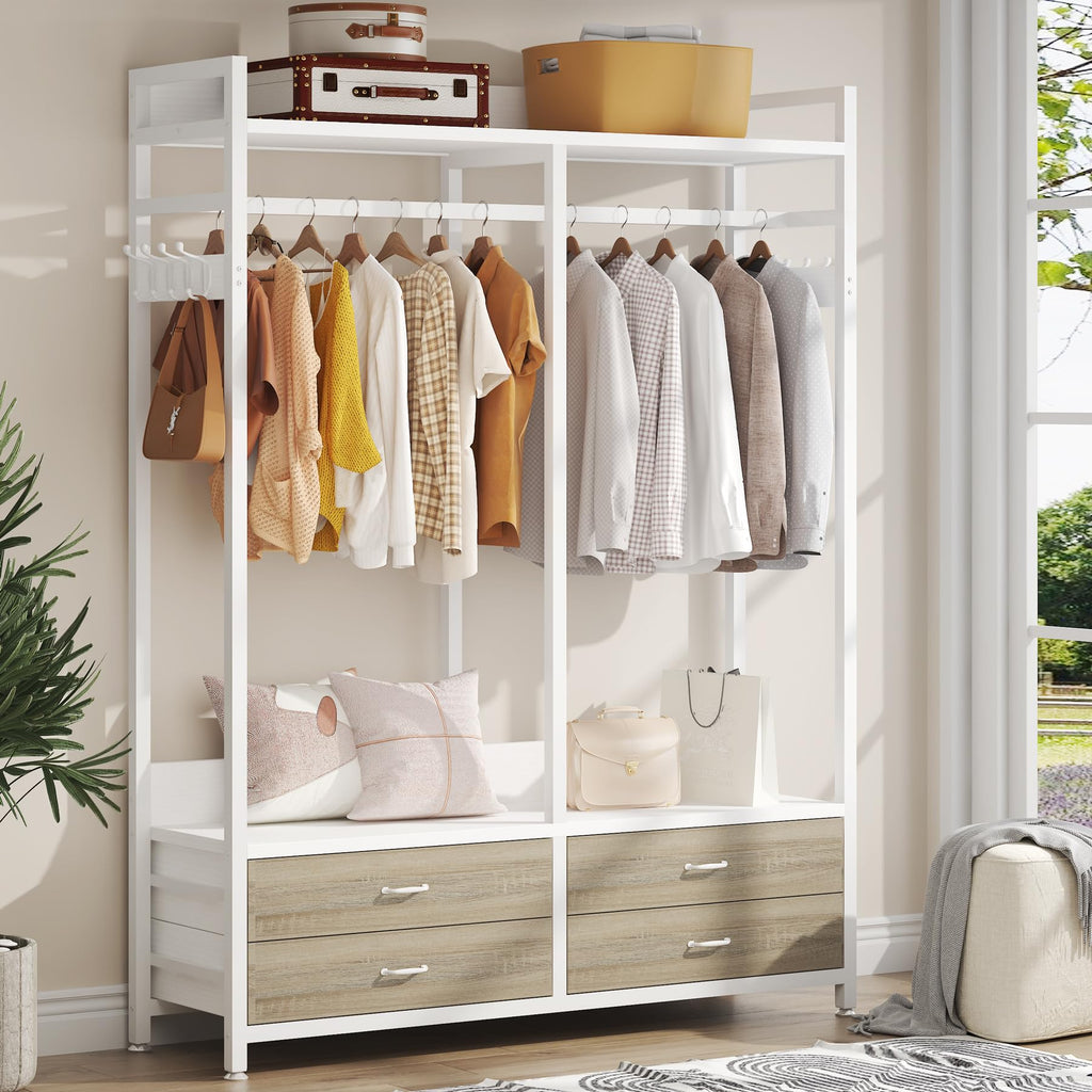 Freestanding Closet Organizer, Garment Rack with 4 Drawers