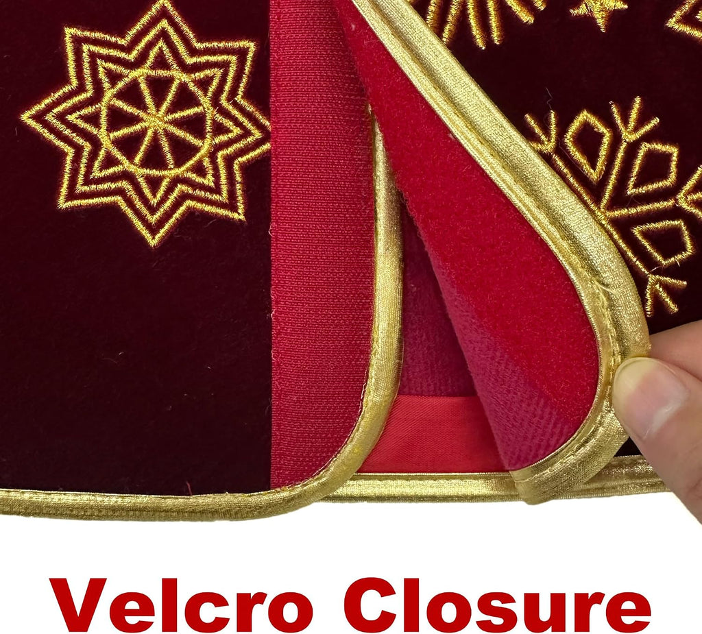 28-Inch Velvet Burgundy Christmas Tree Collar with Embroidered Snowflakes, Foldable Tree Ring Base Cover for 5-7 ft