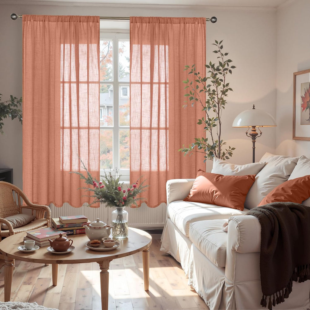 Natural Linen Curtains 72 Inches Long Windows - Rod Pocket Light Filtering Drapes for Farmhouse Living Room Dining - Set of 2