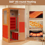 Springspa Infrared Sauna Home Sauna, Indoor Far Infrared Saunas for Home, 1 Person Canadian Hemlock Wooden Spa Room
