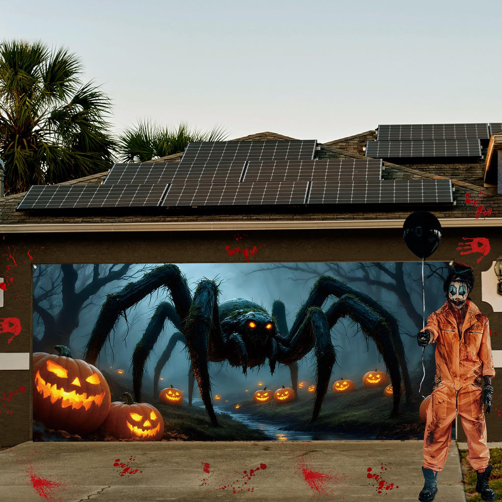 7x16 ft Halloween Garage Door Cover Giant Spider Banner Backdrop