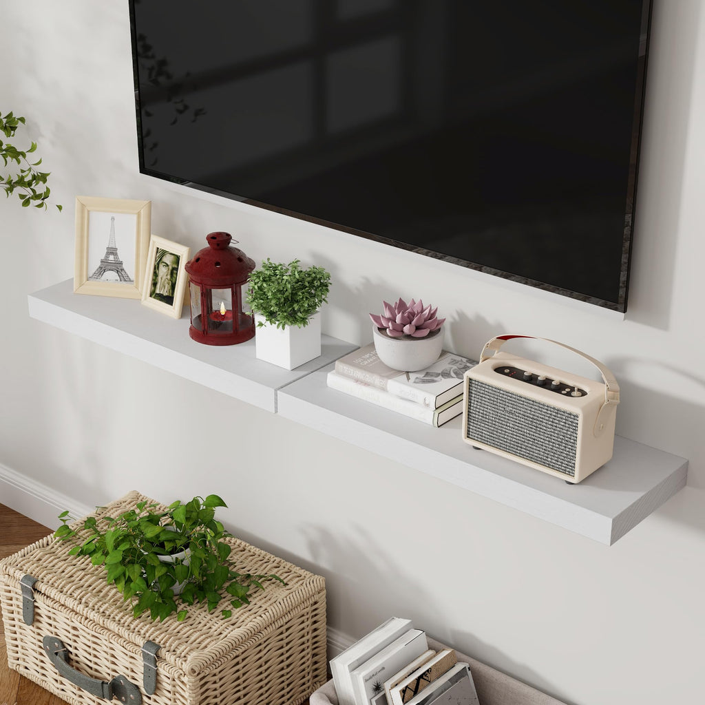 Floating Shelves, 2 Pack 8 Inch Deep Rustic Solid Wood Wall Shelves for Storage, Wall Mounted Display Shelving with