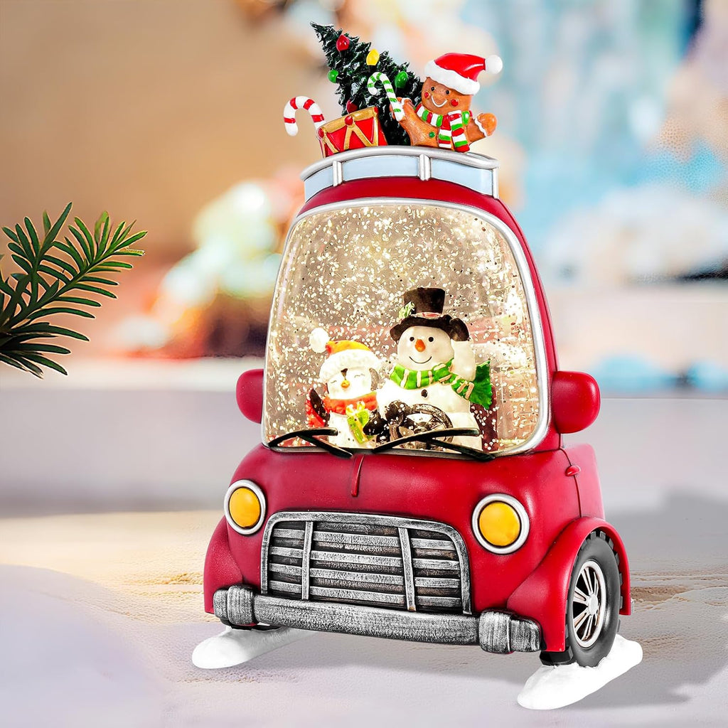 Christmas Snow Globe Lantern with 8 Holiday Music, Christmas Water Snow Globe USB/Battery Powered 6H Timer, Glitter