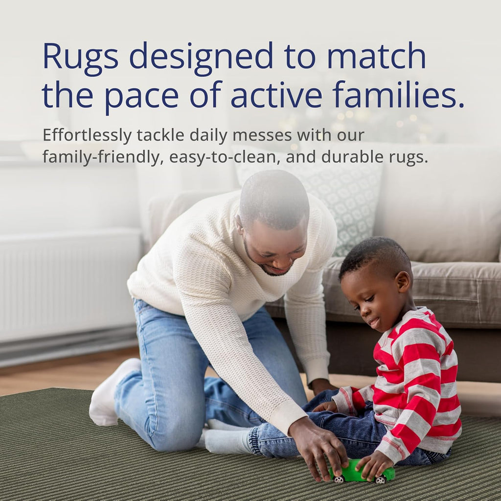 Plush Deco Collection Green Area Rug - Textured Stripe Design, Machine Washable, Non-Shedding, Easy to