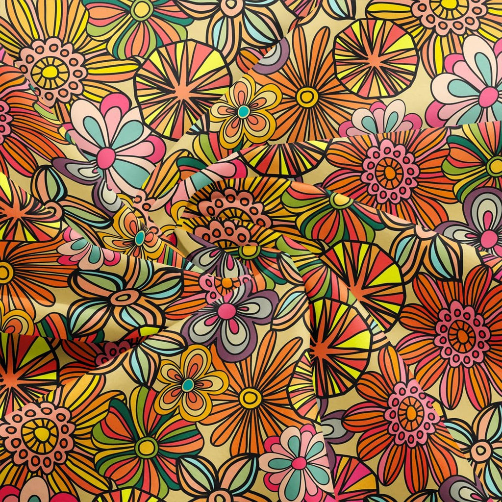 Boho Style Fabric by The Yard Retro Watercolor Flowers Rustic Plant Home DIY Fabric by The Yard Tribal Abstract