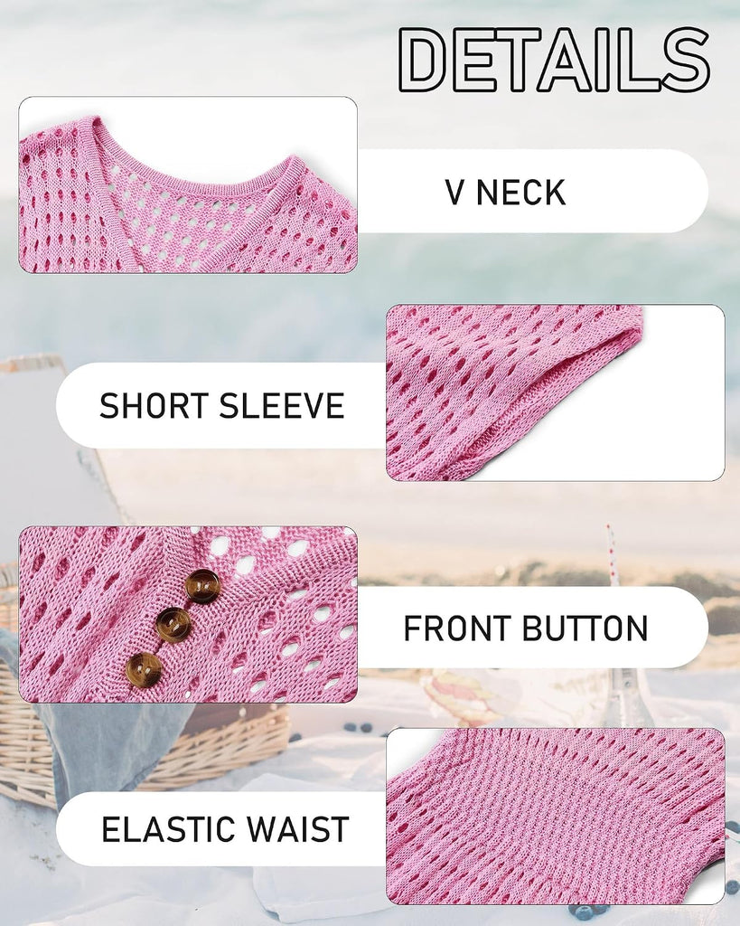 Girls Crochet Swim Beach Cover Up Button Swimsuit Cover ups