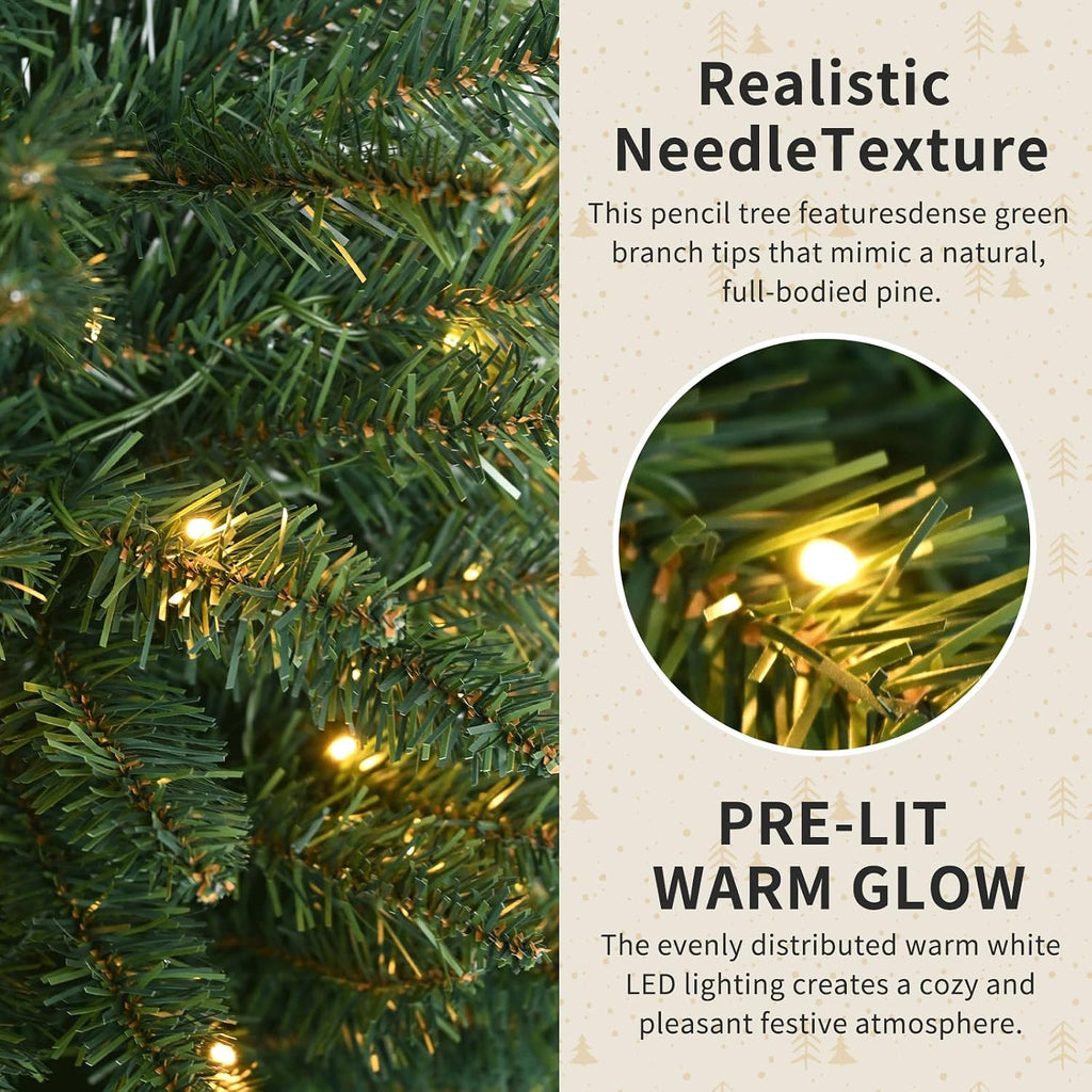 Pre-Lit Slim Pencil Artificial Christmas Tree with Lights, Skinny Green