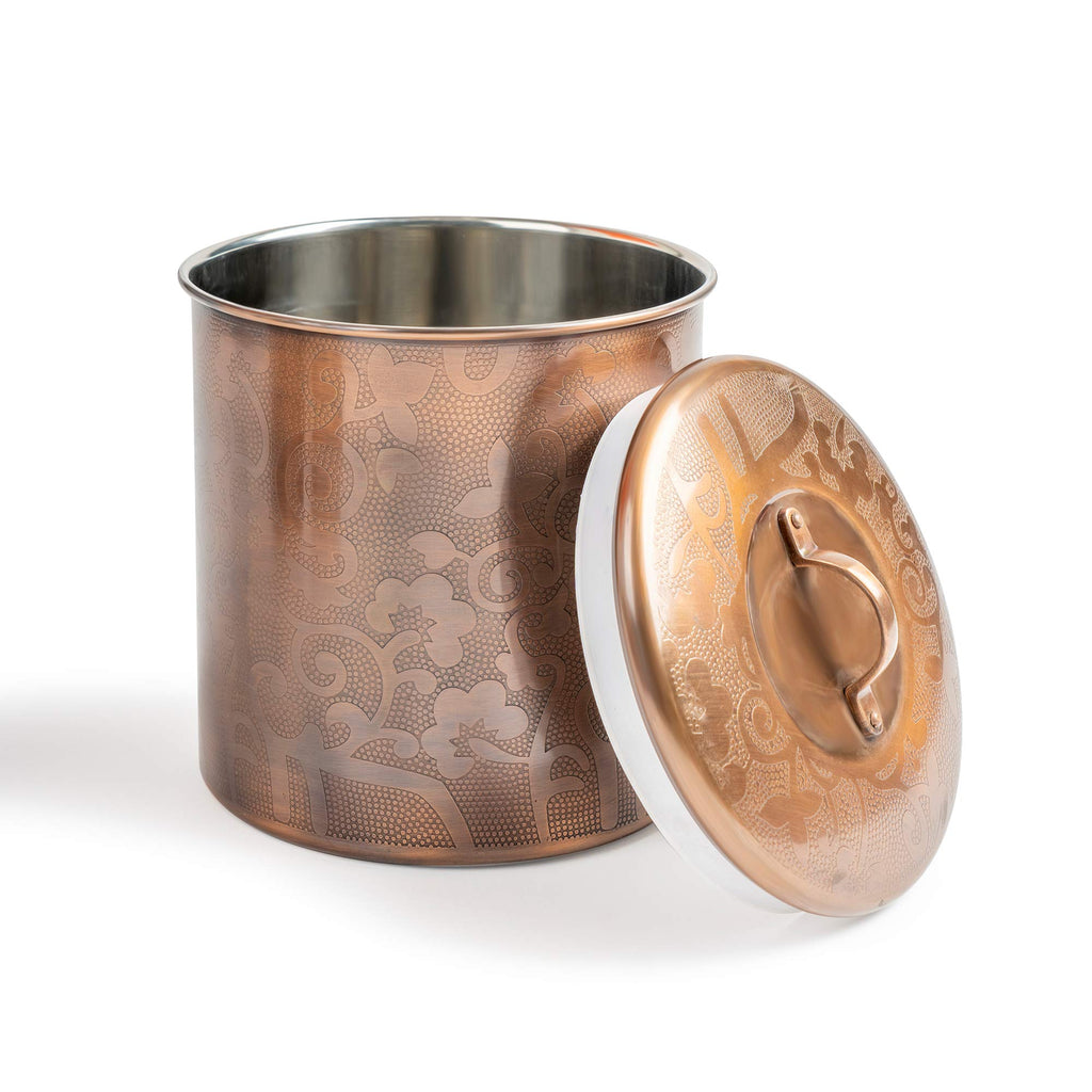 Etched Antique Copper Stainless Steel 4pc Canister Set, Beautiful Food Storage Container Counter, Tea, Sugar, Coffee