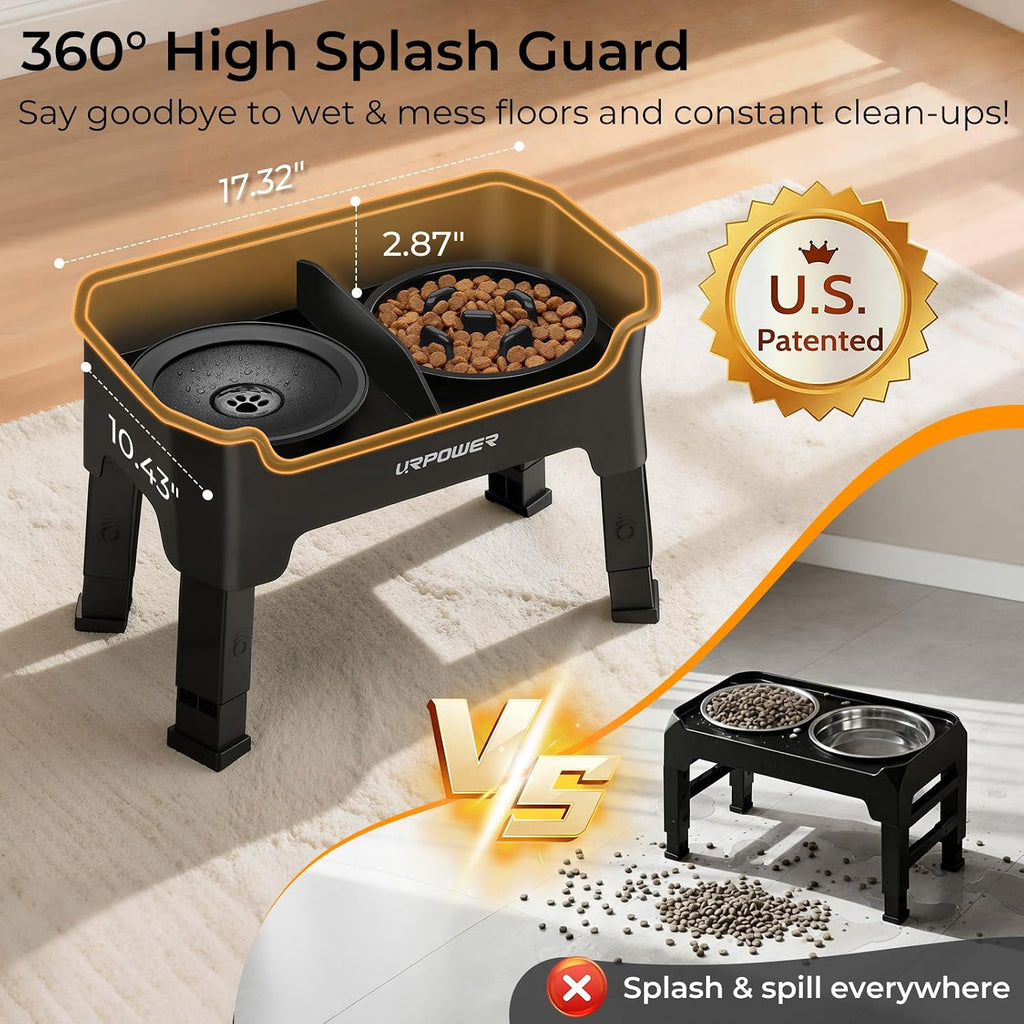 Mess Proof Elevated Dog Bowls 4 Height Adjustable Raised Stand